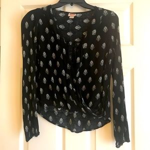 Mossimo Black & White Paisley Criss Cross Blouse